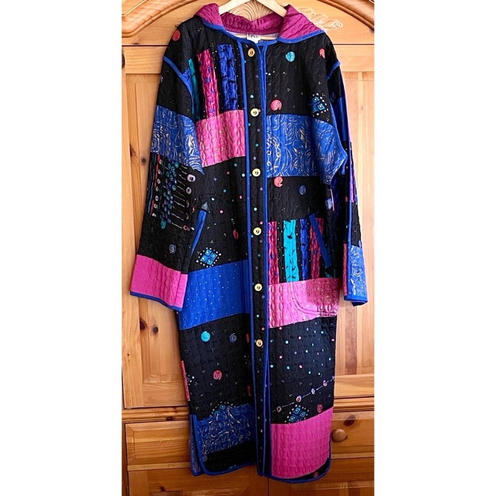 Vintage Jeanne Marc RARE Maximalist Quilted Hooded Patchwork Coat Made in USA - Picture 3 of 15